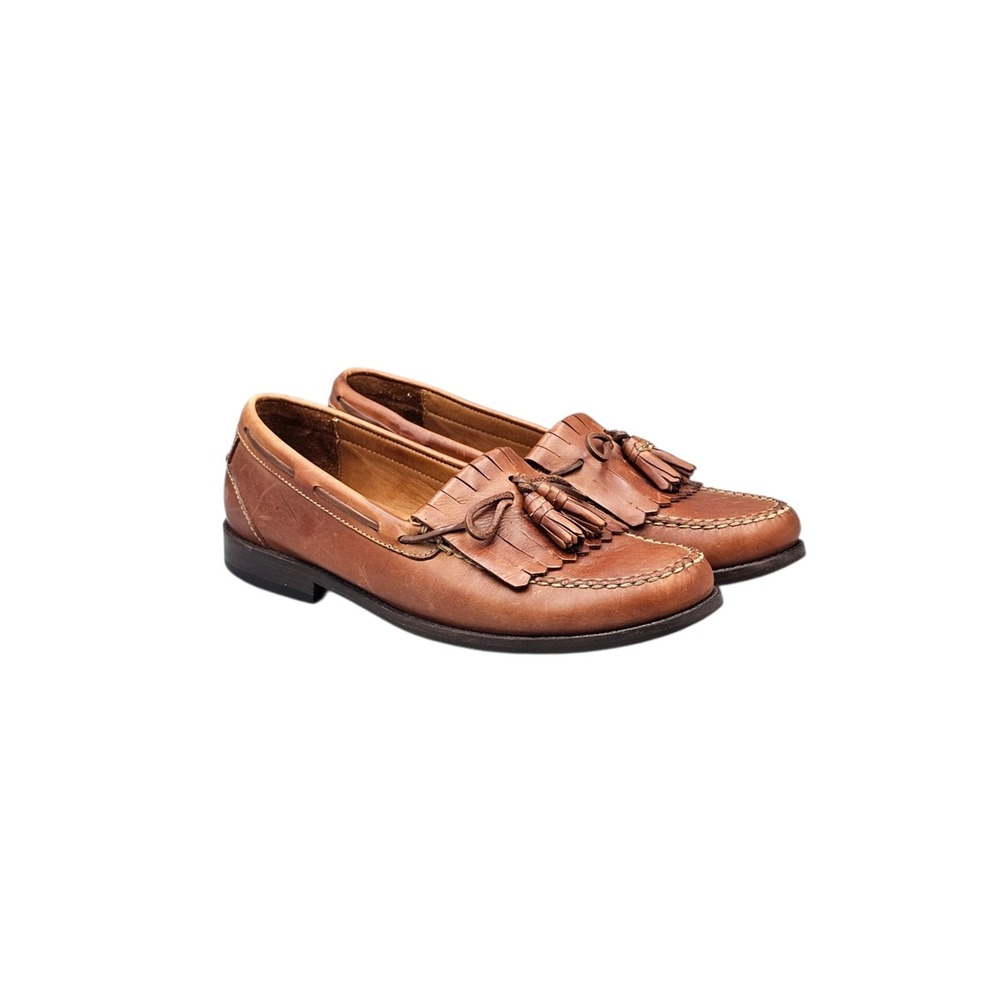 Johnston Murphy Mens 10.5 N Signature Kiltie Tassel Bow Loafers 20-6146 Cognac